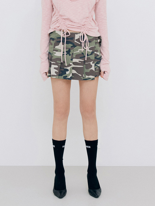 HALOMINIUM할로미늄]MICRO PLEATED WRAP SKIRT / CAMOUFLAGE