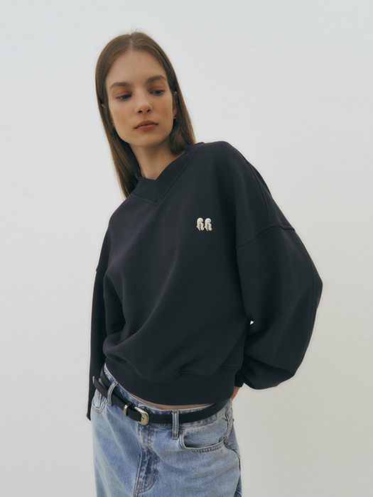 V-neck cotton logo sweatshirt (dark grey)