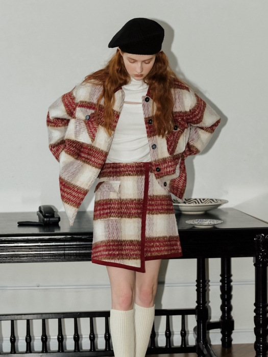 Cest_checkboard wrap mini skirt and jacket set