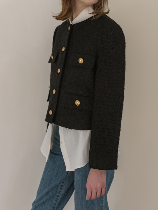 Wool Tweed Roundneck Short Jacket