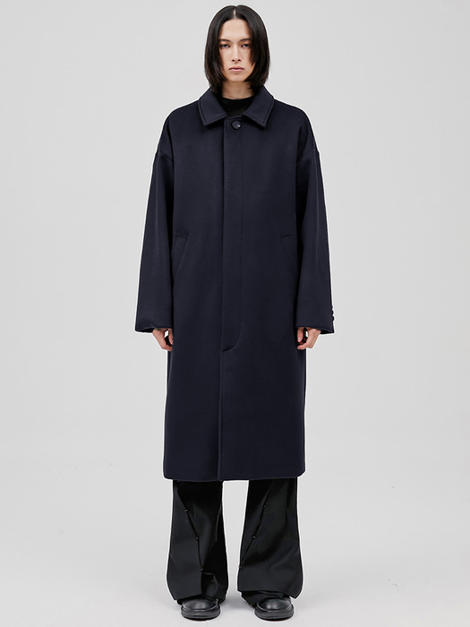 Oversized Wool Balmacaan Long Coat - Navy (FL-010)