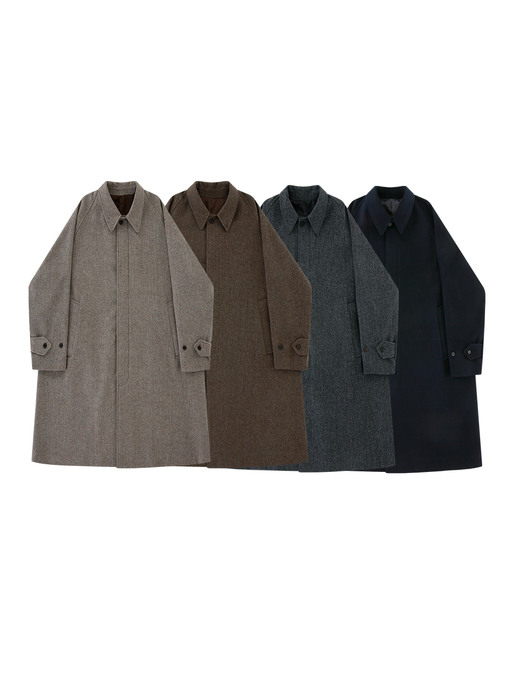 Tweed wool Balmacaan Coat (Beige)