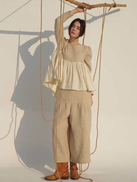 Wide pintucked cotton trousers