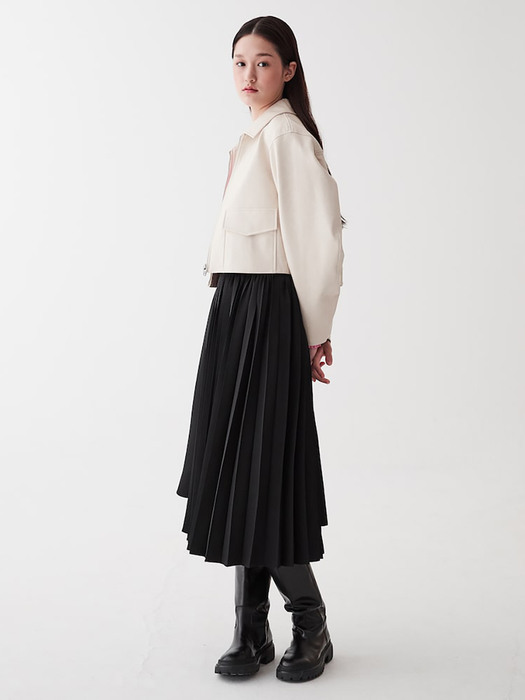 Unbalance Pleats Midi Skirt  Black (KE3127M025)