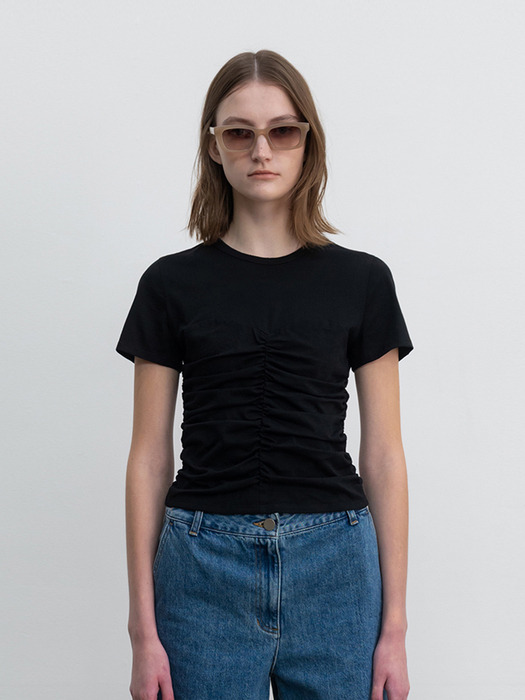 Shirred Cotton T-shirt Black (JWTS3E908BK)