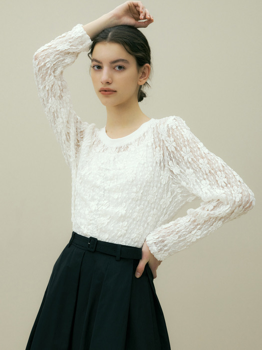 23SS LACE SHIRRING T (2COLOR)