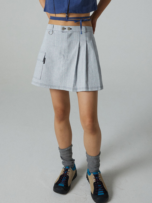 GLAM DENIM PLEATS SKIRT - WHITE