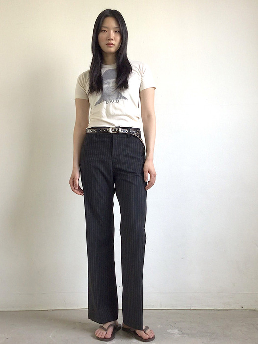 90s Pinstripe Loose Slacks (BLACK)