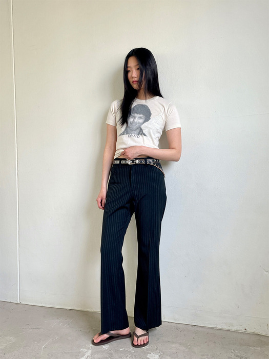 90s Pinstripe Loose Slacks (BLACK)