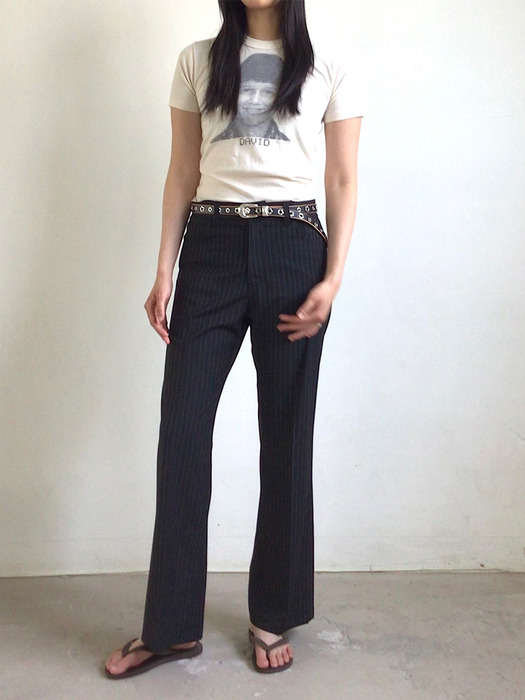 90s Pinstripe Loose Slacks (BLACK)