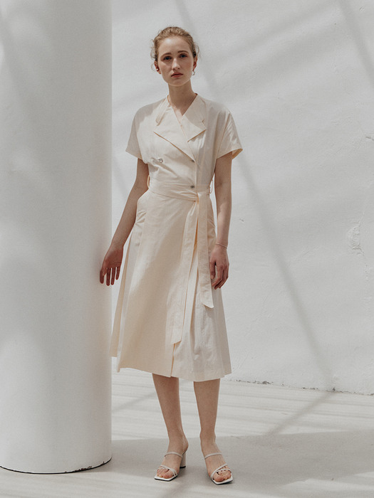 ROW Double Bouton Belted Dress_Cream Ivory