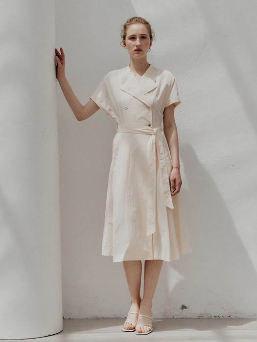 ROW Double Bouton Belted Dress_Cream Ivory