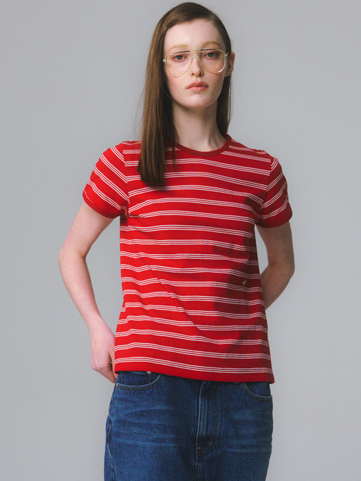 Marine Stripe Baby Ringer T / Marine Red