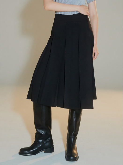 Unbalance Pleats Midi Skirt  Black (KE3827M065)
