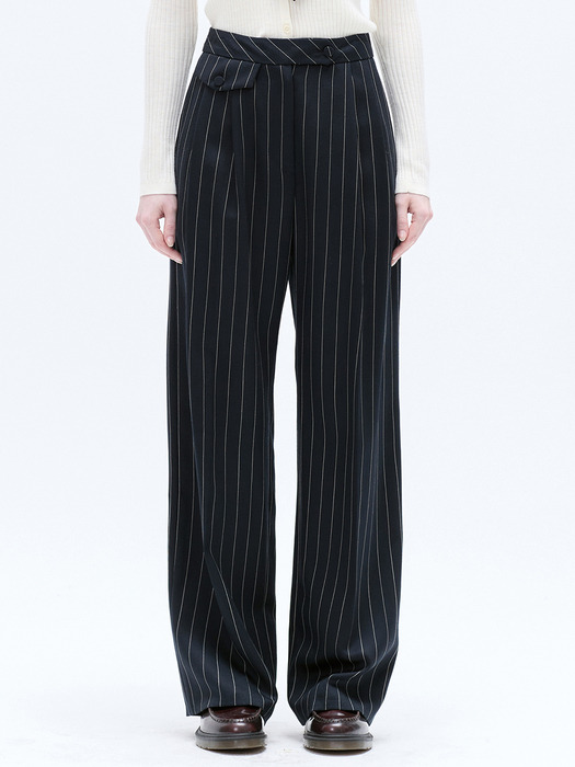 PINTUCK TAILORED WIDE PANTS_NAVY