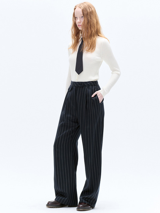 PINTUCK TAILORED WIDE PANTS_NAVY