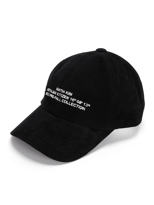 CORDUROY LETTERING BALL CAP IN BLACK