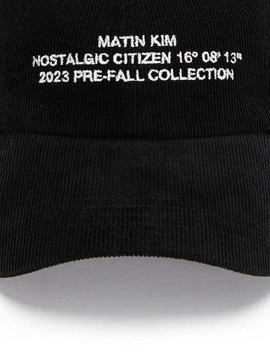 CORDUROY LETTERING BALL CAP IN BLACK