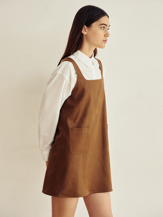 Square Neck Pocket Dress - Brown