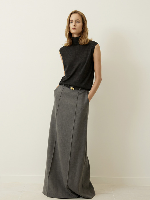 Pintuck Maxi Wool Skirt Grey