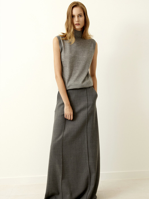 Pintuck Maxi Wool Skirt Grey