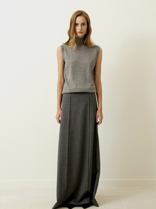 Pintuck Maxi Wool Skirt Grey