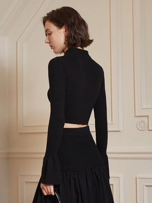 YY_Open-waisted black knit top