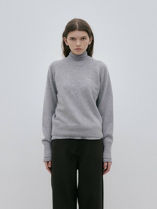 PURE CASHEMERE ROUND NECK KNIT / GRAY