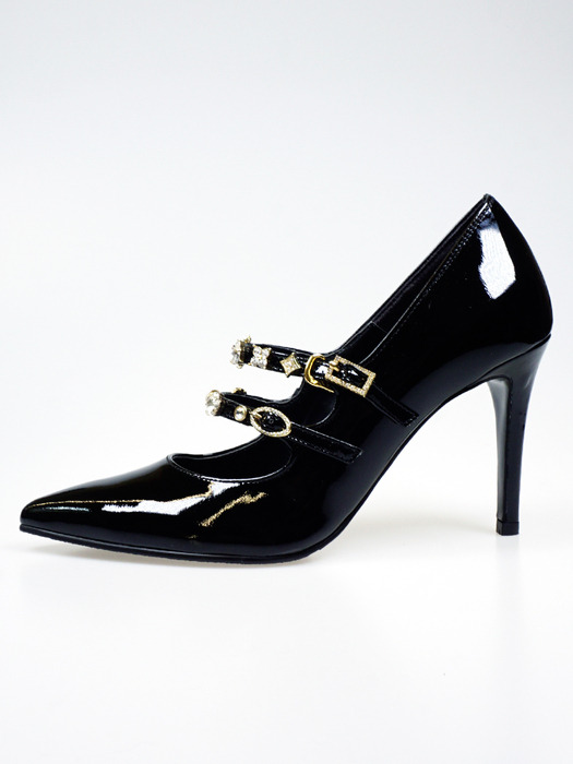 ECLAIR_BLACK 23FW Leather  Maryjane Jewelry  High Heels