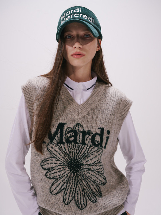 MOHAIR BLENDED KNIT VEST MARDI FLOWER_GREY DEEP GREEN