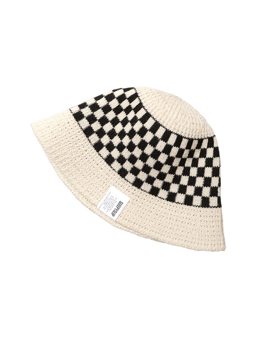 CHESSBOARD IVORY BUCKET HAT