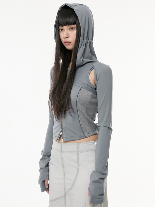 19.Division Cut-out Hooded Zip-up (FL-111_Gray)