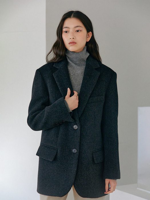 MARC semi-overfit single blazer coat_Charcoal Black