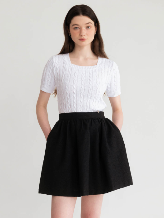 A TWEED SHIRRING MINI SKIRT_BLACK