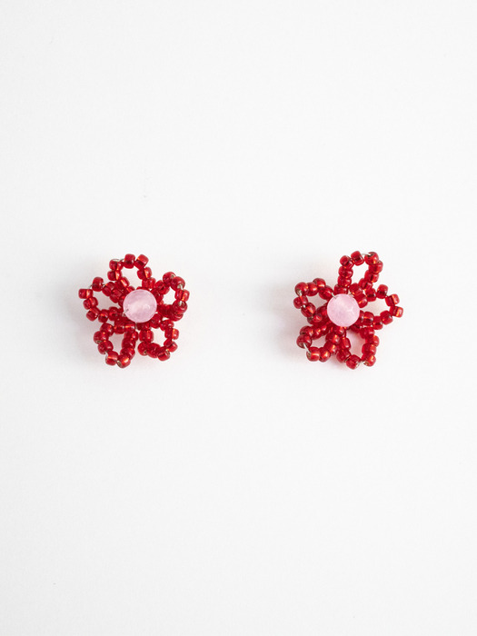 Red flower bead earring