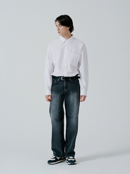(MEN) 코튼 오버핏 베이직 셔츠 화이트