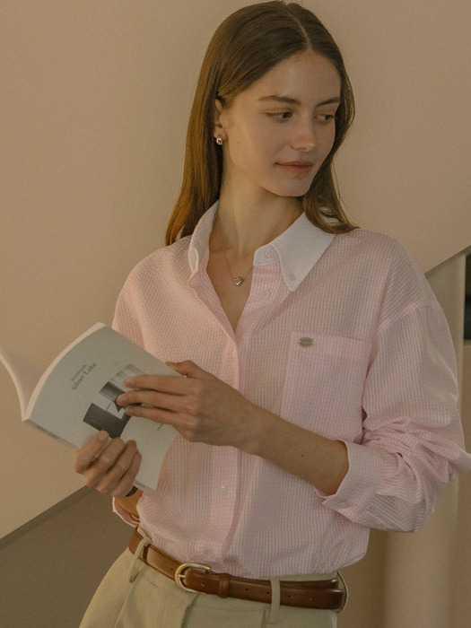 Cherck seersucker collar point shirt_Pink