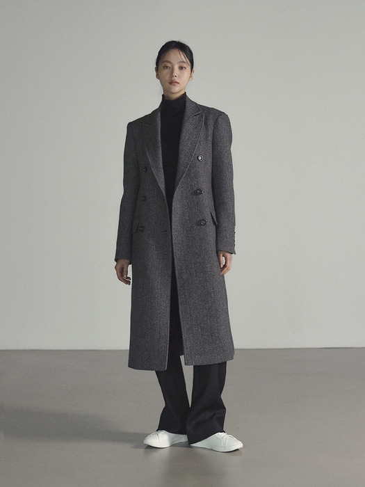 HERRINGBONE WOOL LONG COAT