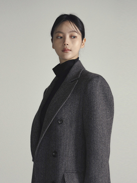 HERRINGBONE WOOL LONG COAT