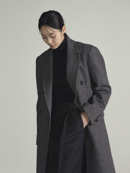 HERRINGBONE WOOL LONG COAT