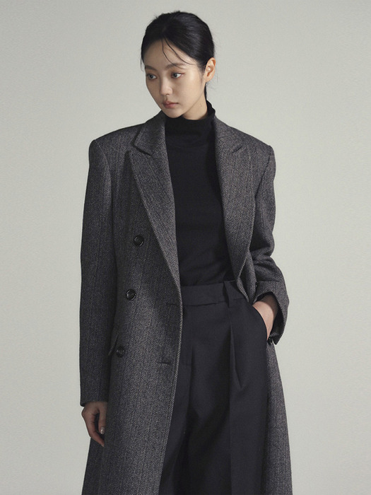 HERRINGBONE WOOL LONG COAT