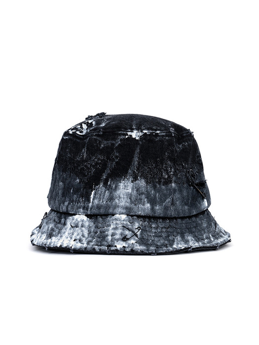 BBD Smoke Painted Custom Denim Bucket Hat (Black)