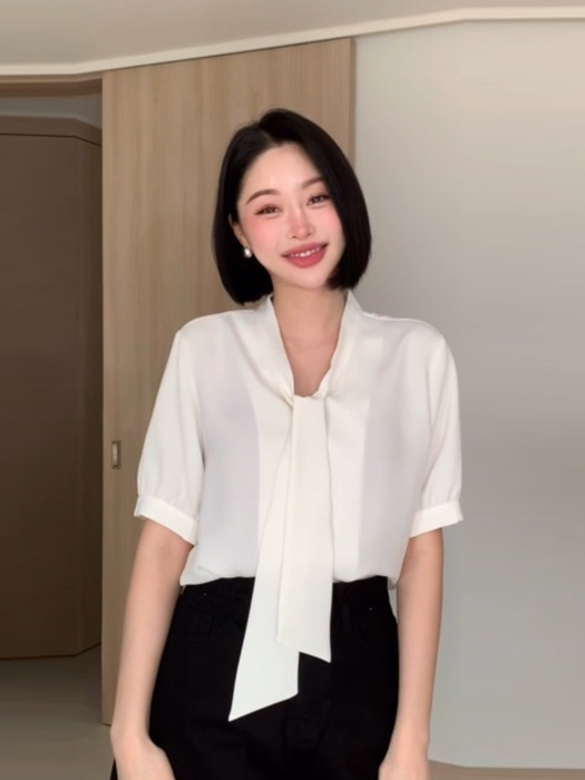 [7컬러] 반팔 타이 블라우스