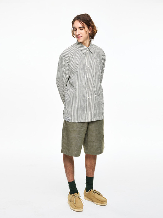Fancy Linen Blended Bermuda Shorts_Khaki