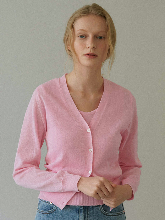 cotton v neck cardigan (fresh pink)