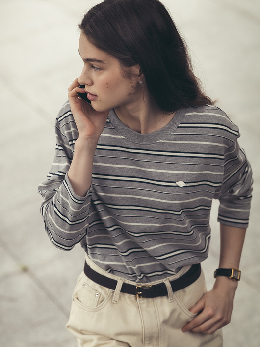 Bonheur stripe cotton t-shirt_Gray