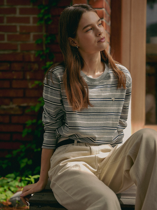 Bonheur stripe cotton t-shirt_Gray