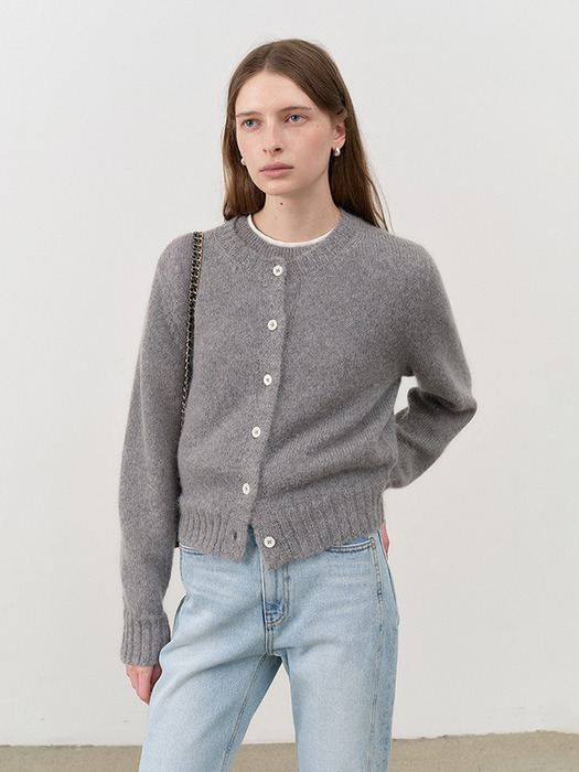 UNISEX KID-MOHAIR CREWNECK KNIT CARDIGAN MELANGE GREY_UDSW4C101G2