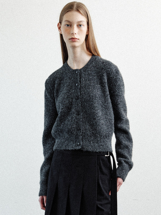 fluffy round cardigan (charcoal)