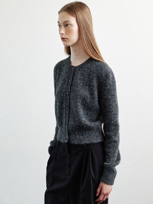 fluffy round cardigan (charcoal)